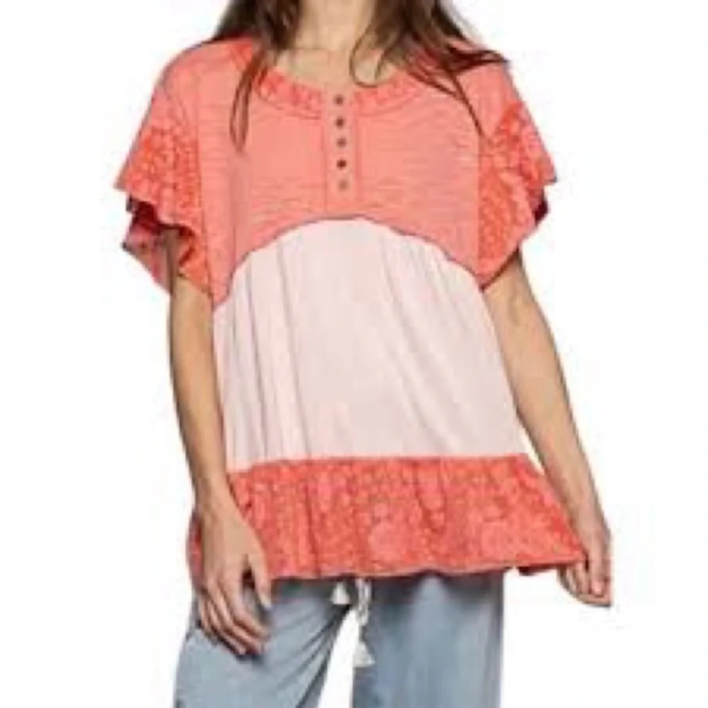 POL Lace Flutter Sleeve Summer Babydoll Top Oversized Large - Picture 2 of 9